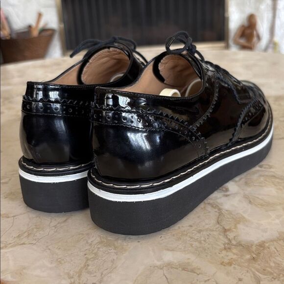 Browns Couture Black Patent Leather Wingtip Wedge Heel Brogues - Picture 7 of 9